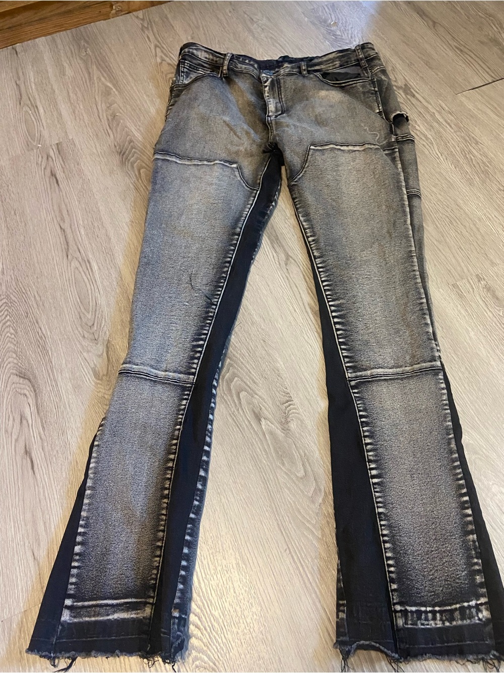 Men's Grey Washed Stacked Jeans with Black Side Panels